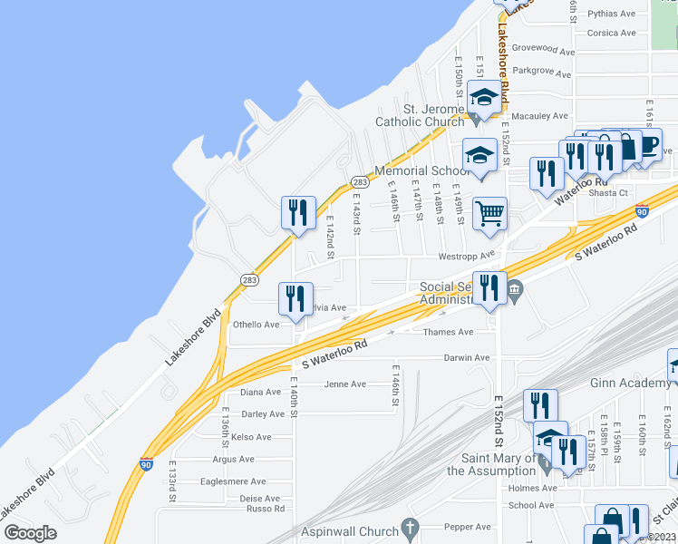 map of restaurants, bars, coffee shops, grocery stores, and more near 14122 Westropp Avenue in Cleveland