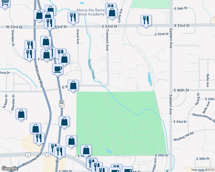 map of restaurants, bars, coffee shops, grocery stores, and more near in Davenport