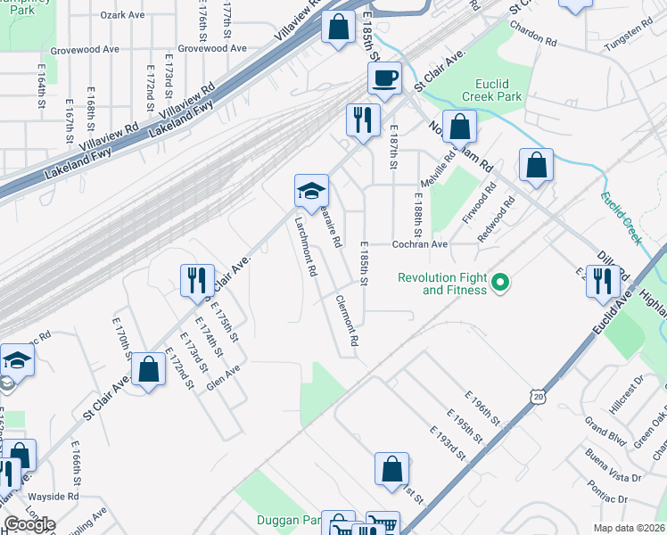 map of restaurants, bars, coffee shops, grocery stores, and more near 1440 Clermont Road in Cleveland