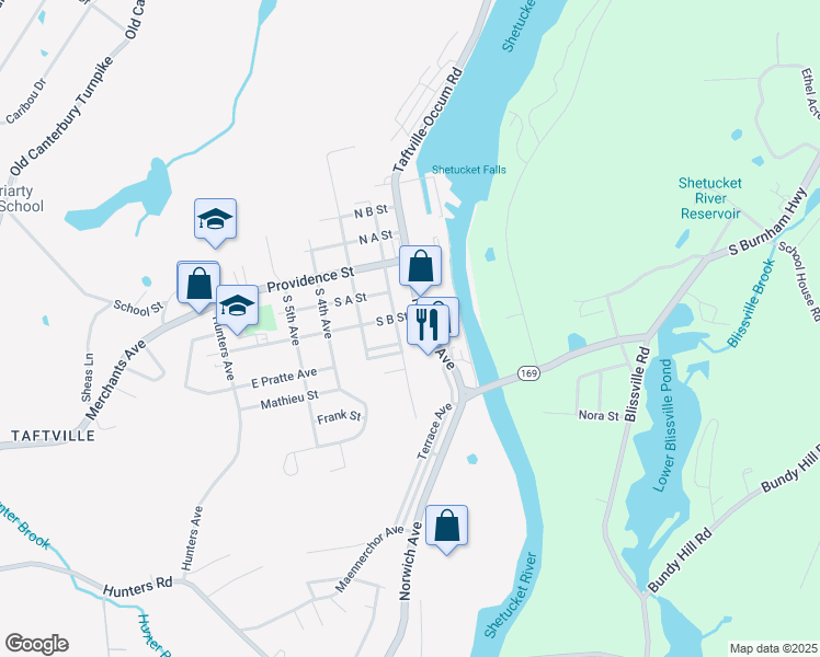 map of restaurants, bars, coffee shops, grocery stores, and more near 530 Norwich Avenue in Norwich