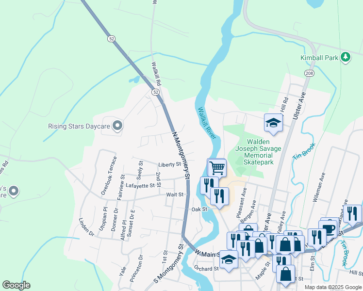 map of restaurants, bars, coffee shops, grocery stores, and more near 101 North Montgomery Street in Walden