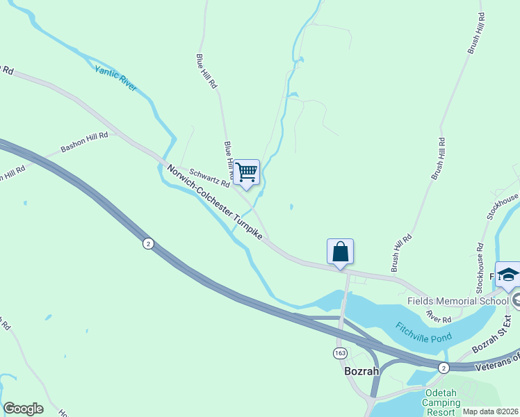 map of restaurants, bars, coffee shops, grocery stores, and more near 9 Schwartz Road in Bozrah