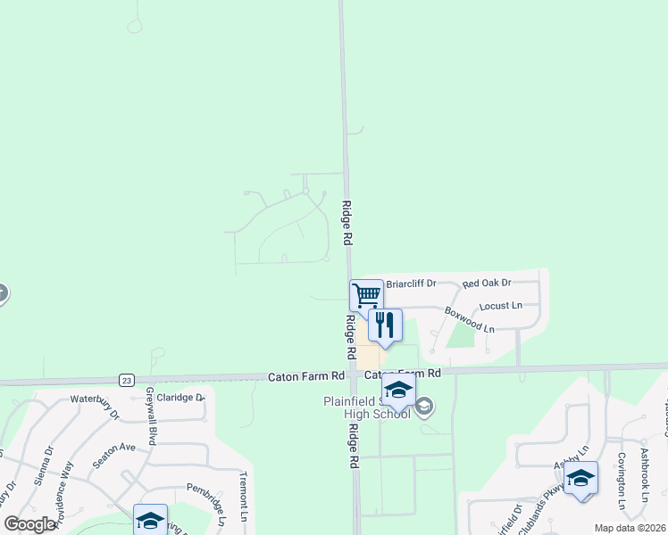 map of restaurants, bars, coffee shops, grocery stores, and more near 7813 Briarcliff Drive in Plainfield
