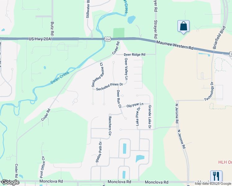 map of restaurants, bars, coffee shops, grocery stores, and more near 4016 Deer Run Court in Maumee