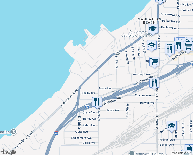 map of restaurants, bars, coffee shops, grocery stores, and more near 511 East 140th Street in Cleveland
