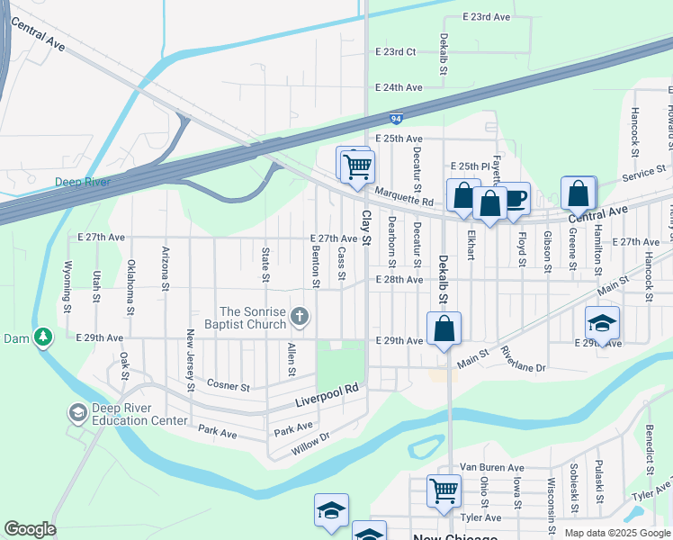 map of restaurants, bars, coffee shops, grocery stores, and more near 2760 Cass Street in Gary