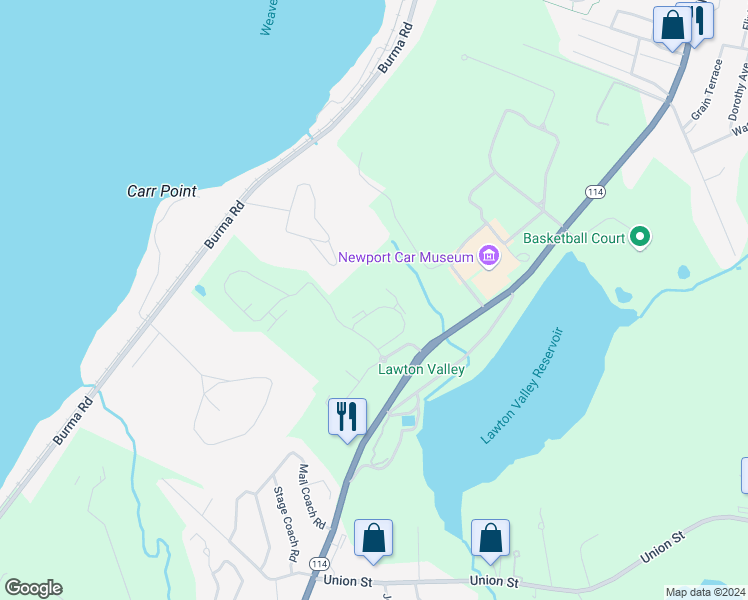 map of restaurants, bars, coffee shops, grocery stores, and more near 42 Lawton Brook Lane in Portsmouth