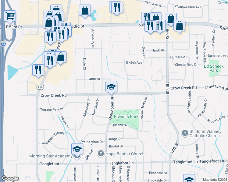 map of restaurants, bars, coffee shops, grocery stores, and more near 4606 Greenbrier Drive in Davenport