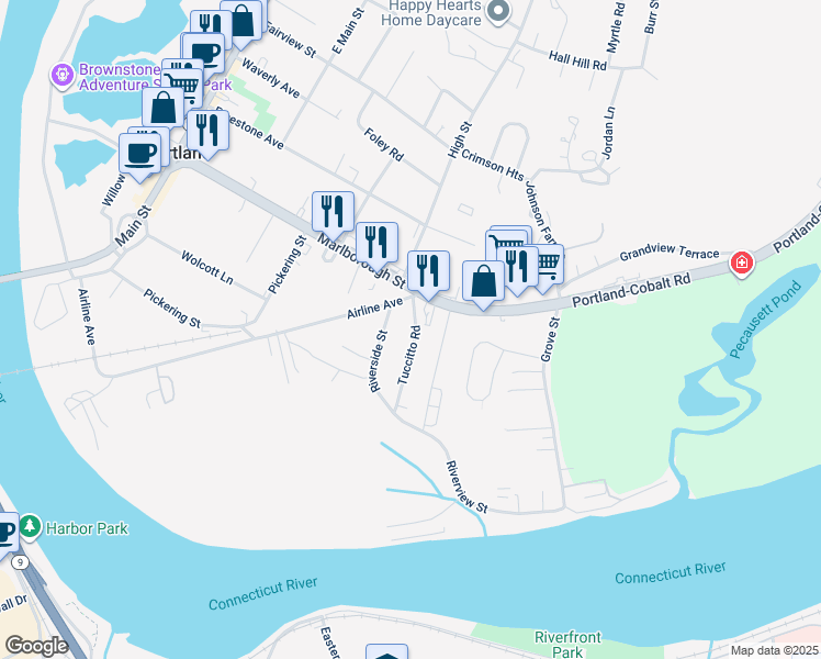 map of restaurants, bars, coffee shops, grocery stores, and more near 7 Tuccitto Road in Portland