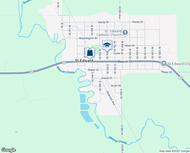 map of restaurants, bars, coffee shops, grocery stores, and more near 200-298 South 4th Street in Saint Edward