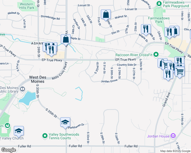 map of restaurants, bars, coffee shops, grocery stores, and more near 204 South 32nd Street in West Des Moines