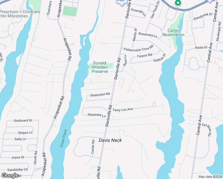 map of restaurants, bars, coffee shops, grocery stores, and more near 195 Davisville Road in Falmouth