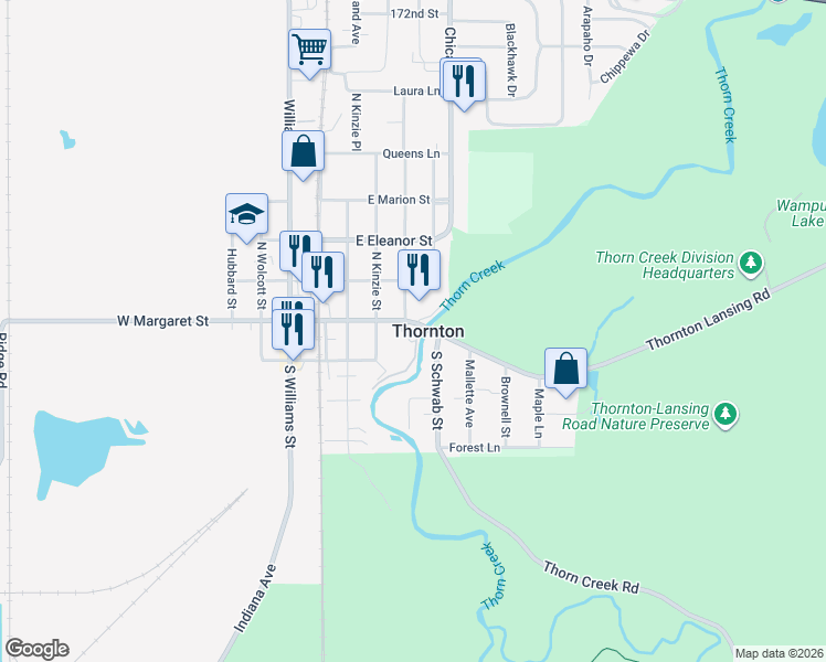 map of restaurants, bars, coffee shops, grocery stores, and more near 317 East Margaret Street in Thornton
