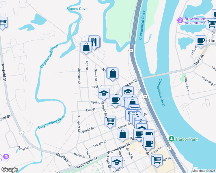 map of restaurants, bars, coffee shops, grocery stores, and more near 29 Stack Street in Middletown
