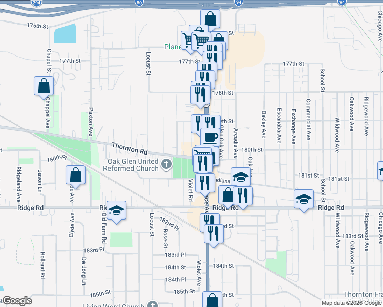 map of restaurants, bars, coffee shops, grocery stores, and more near 2320 Thornton Lansing Road in Lansing