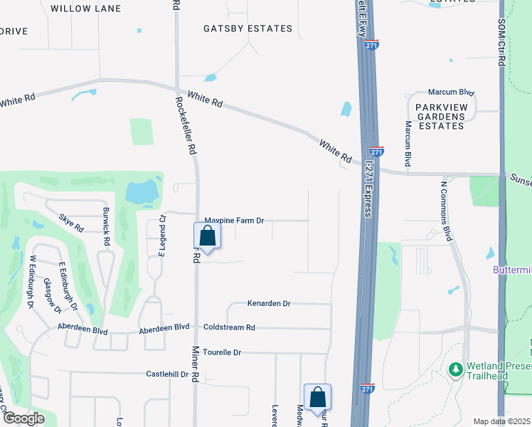 map of restaurants, bars, coffee shops, grocery stores, and more near 6261 Maypine Farm Drive in Highland Heights