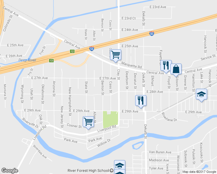 map of restaurants, bars, coffee shops, grocery stores, and more near 2748 Cass Street in Lake Station