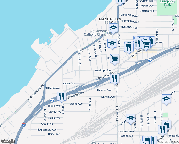 map of restaurants, bars, coffee shops, grocery stores, and more near 14510 Westropp Avenue in Cleveland