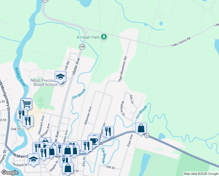 map of restaurants, bars, coffee shops, grocery stores, and more near 95 High Meadows Road in Walden