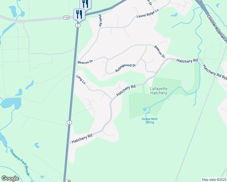 map of restaurants, bars, coffee shops, grocery stores, and more near 535 Hatchery Road in North Kingstown