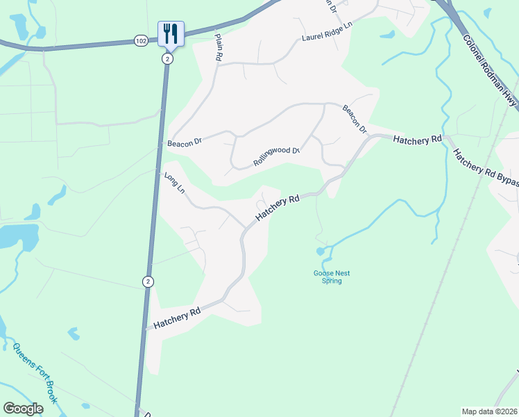 map of restaurants, bars, coffee shops, grocery stores, and more near 535 Hatchery Road in North Kingstown