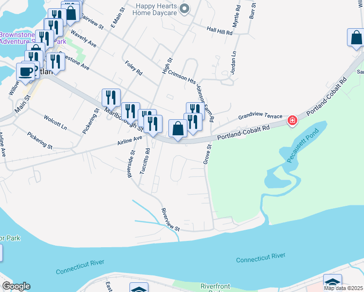map of restaurants, bars, coffee shops, grocery stores, and more near 4 Susan Circle in Portland