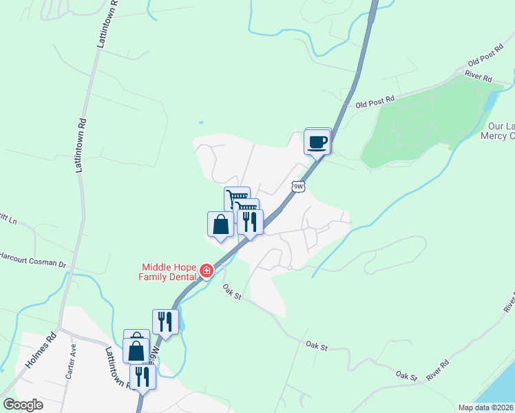 map of restaurants, bars, coffee shops, grocery stores, and more near 4 Morris Drive in Newburgh
