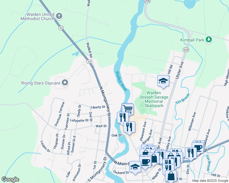 map of restaurants, bars, coffee shops, grocery stores, and more near 105 North Montgomery Street in Walden