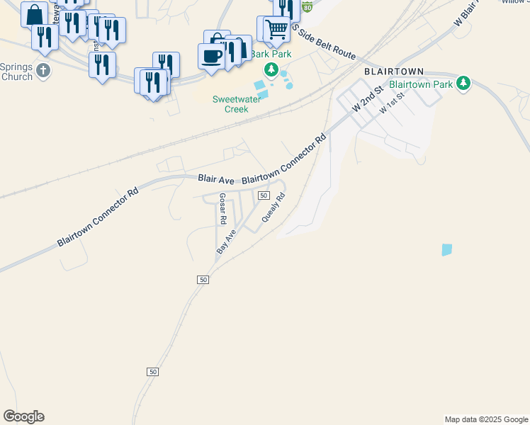 map of restaurants, bars, coffee shops, grocery stores, and more near 1660 Blair Avenue in Rock Springs