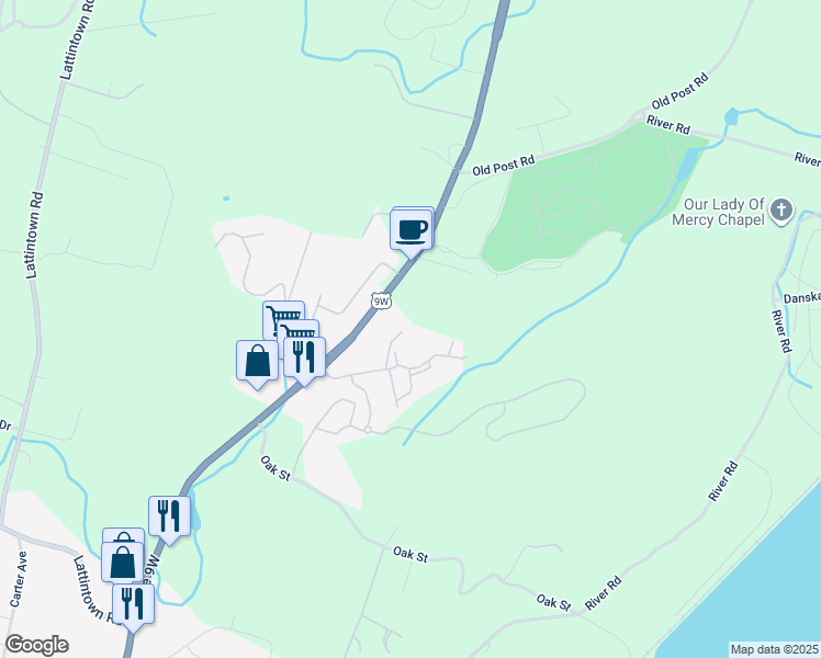 map of restaurants, bars, coffee shops, grocery stores, and more near 605 Cortland Drive in Newburgh