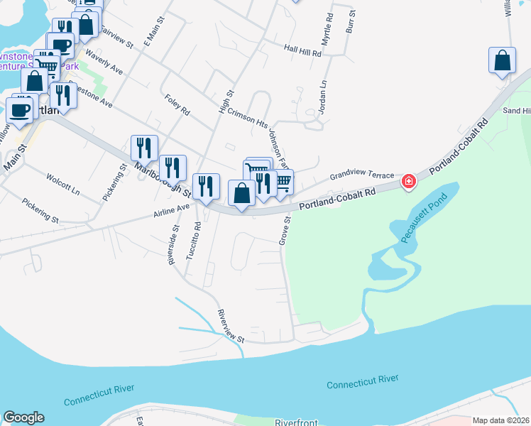 map of restaurants, bars, coffee shops, grocery stores, and more near 153 Marlborough Street in Portland