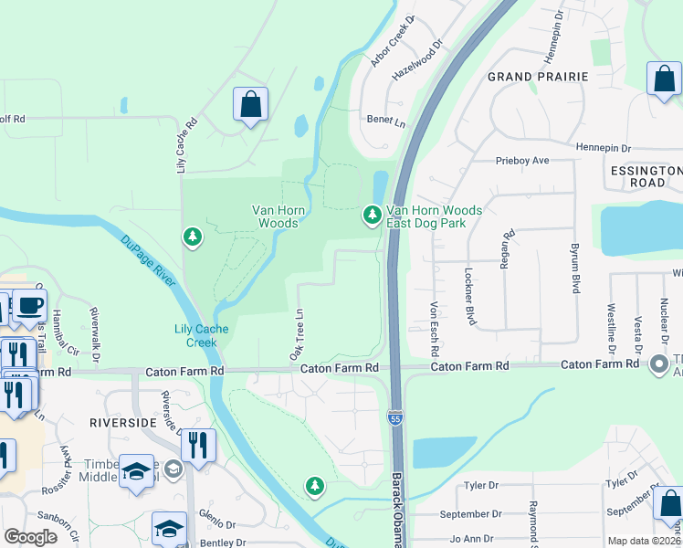 map of restaurants, bars, coffee shops, grocery stores, and more near 2546 Oak Tree Lane in Plainfield