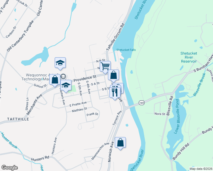 map of restaurants, bars, coffee shops, grocery stores, and more near 47 South 2nd Avenue in Norwich