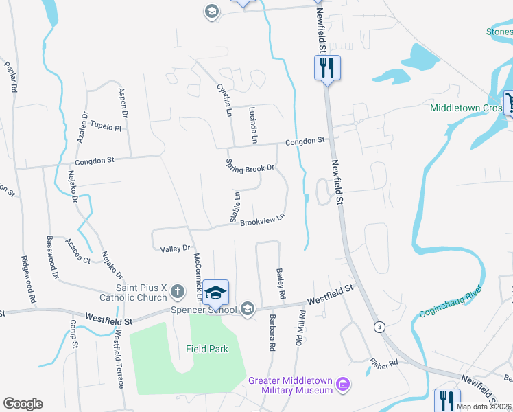map of restaurants, bars, coffee shops, grocery stores, and more near 52 Brookview Lane in Middletown
