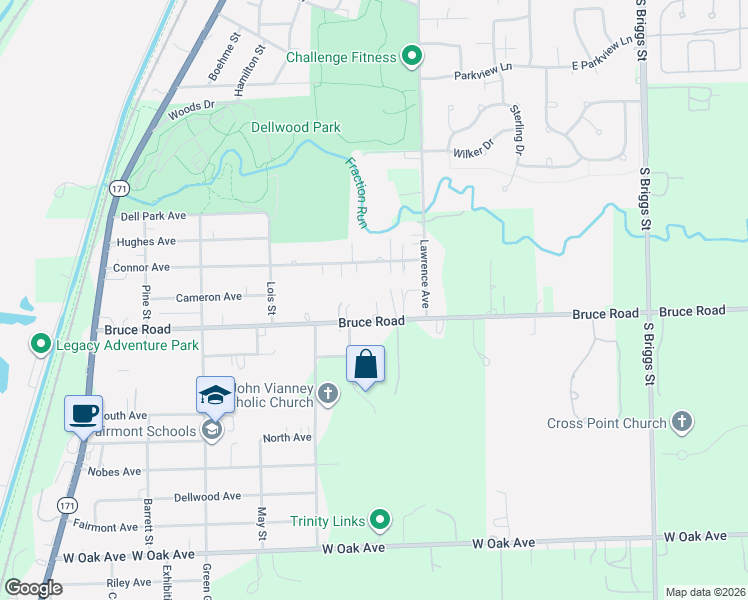 map of restaurants, bars, coffee shops, grocery stores, and more near 445 Bruce Road in Lockport