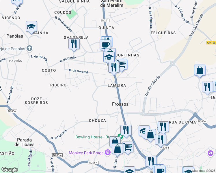 map of restaurants, bars, coffee shops, grocery stores, and more near 13 Rua do Penedo in Frossos