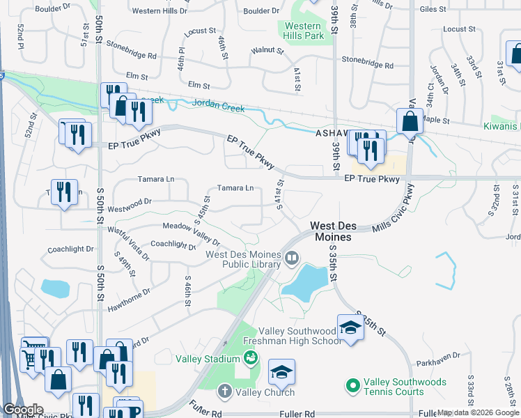 map of restaurants, bars, coffee shops, grocery stores, and more near 255 South 42nd Street in West Des Moines