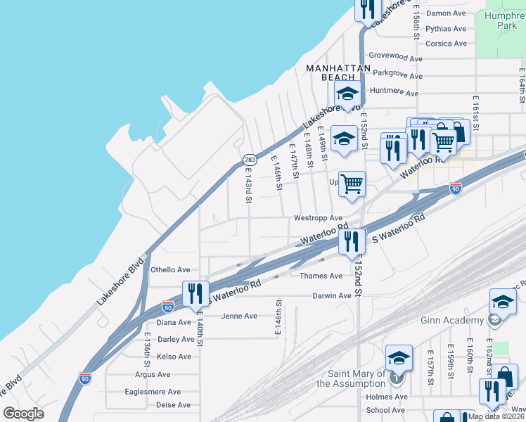 map of restaurants, bars, coffee shops, grocery stores, and more near 501 East 143rd Street in Cleveland