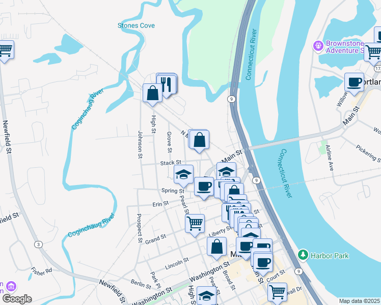 map of restaurants, bars, coffee shops, grocery stores, and more near 29 Stack Street in Middletown