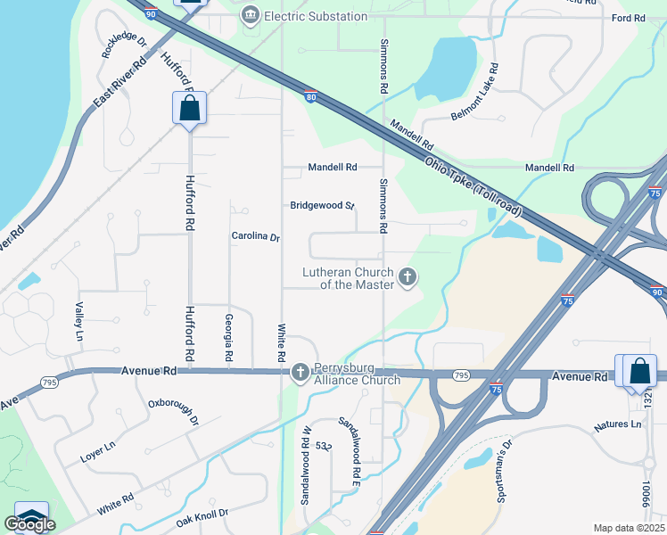 map of restaurants, bars, coffee shops, grocery stores, and more near 10332 South Bramblewood Road in Perrysburg