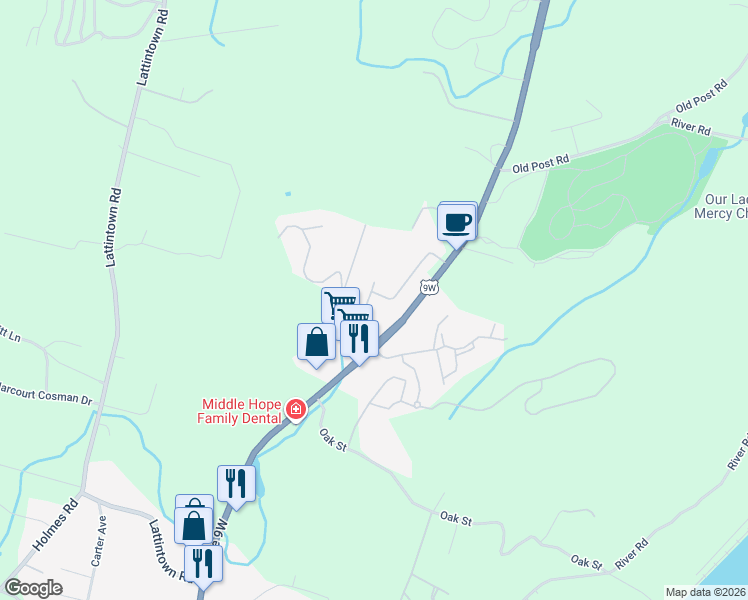 map of restaurants, bars, coffee shops, grocery stores, and more near 1703 Parr Lake Drive in Newburgh