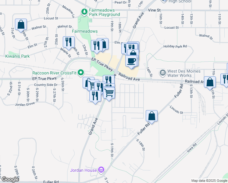 map of restaurants, bars, coffee shops, grocery stores, and more near 108 Rimrock Drive in West Des Moines