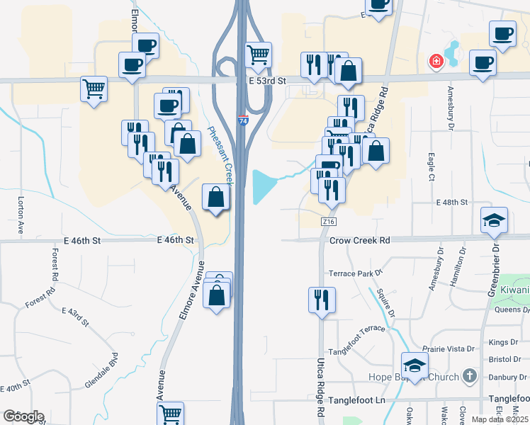 map of restaurants, bars, coffee shops, grocery stores, and more near 3800 Commerce Boulevard in Davenport