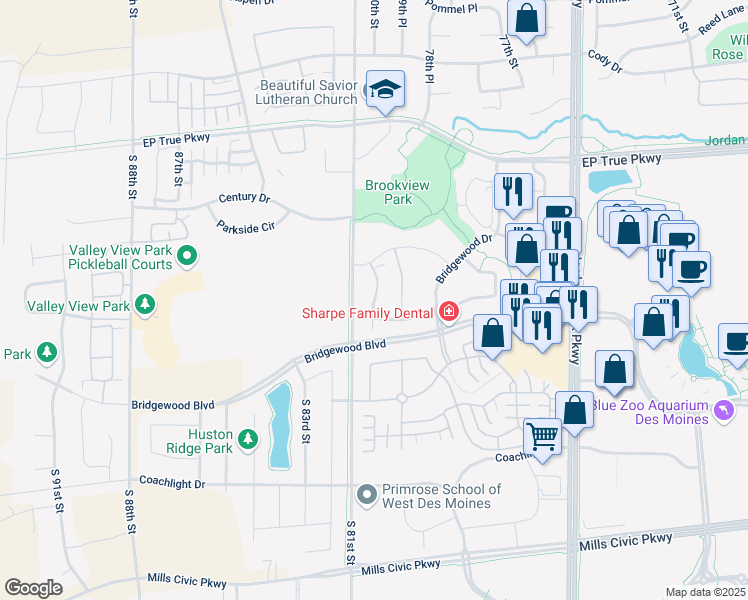 map of restaurants, bars, coffee shops, grocery stores, and more near 165 80th Street in West Des Moines