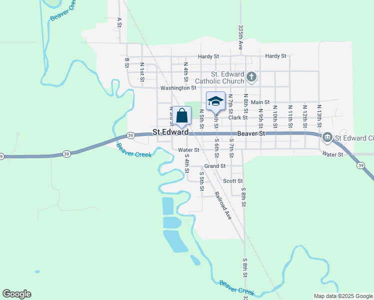 map of restaurants, bars, coffee shops, grocery stores, and more near 200 South 4th Street in Saint Edward