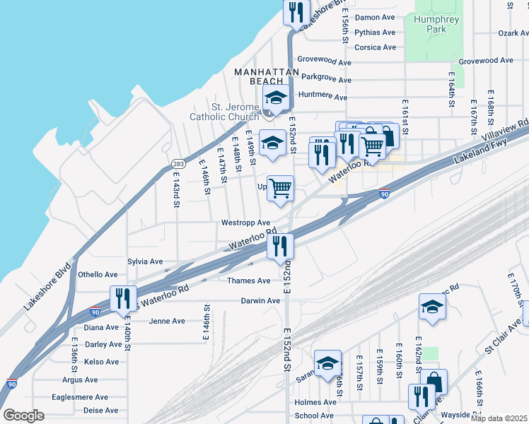 map of restaurants, bars, coffee shops, grocery stores, and more near 480 East 149th Street in Cleveland