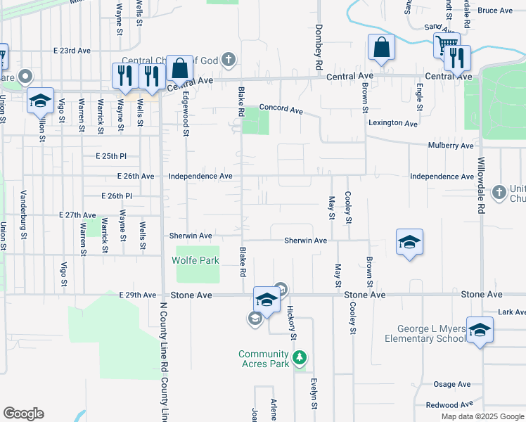 map of restaurants, bars, coffee shops, grocery stores, and more near 5100-5298 Bell Avenue in Portage