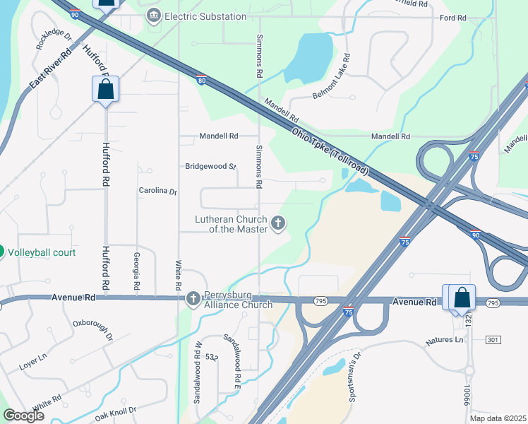 map of restaurants, bars, coffee shops, grocery stores, and more near 28778 Simmons Road in Perrysburg