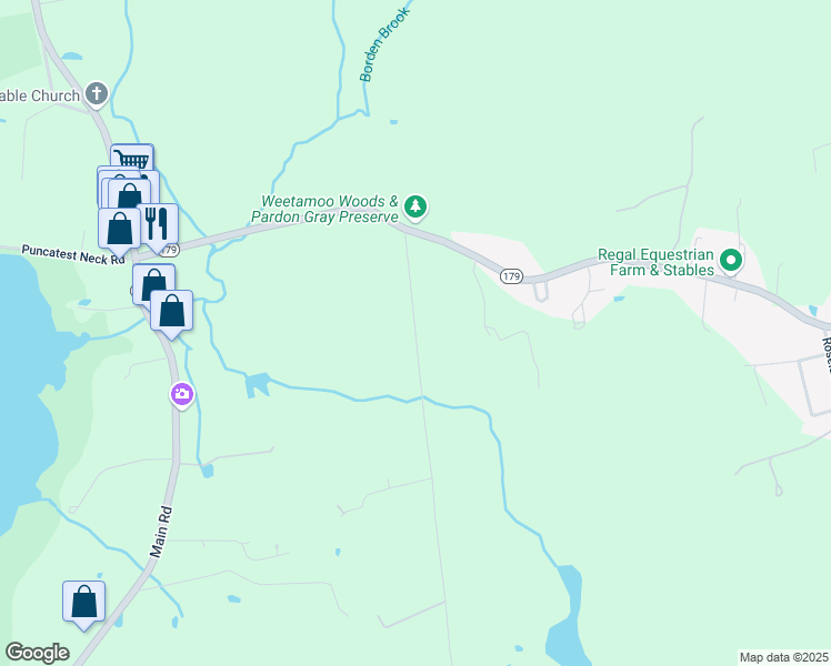 map of restaurants, bars, coffee shops, grocery stores, and more near 56-134 Asa Davol Road in Tiverton