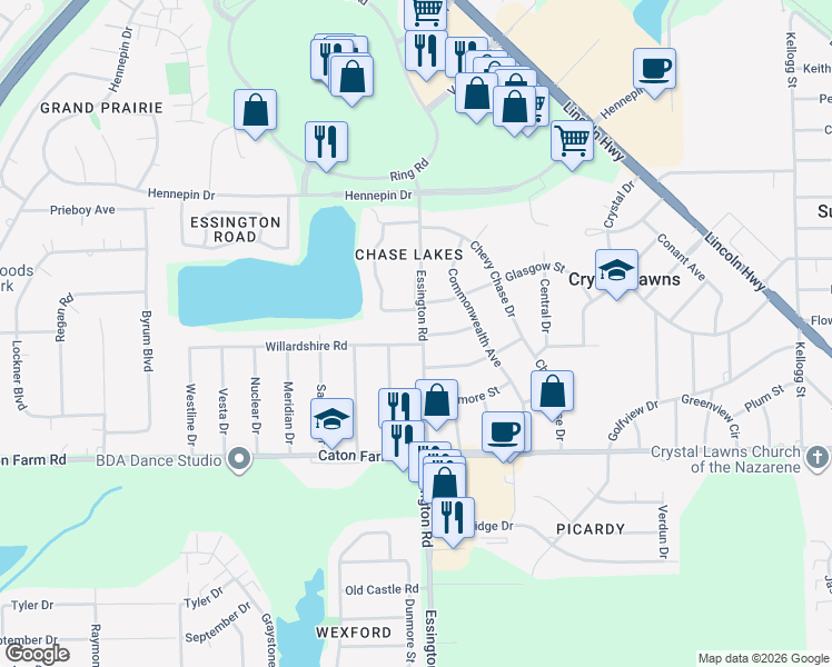 map of restaurants, bars, coffee shops, grocery stores, and more near 2533 Harbor Drive in Joliet